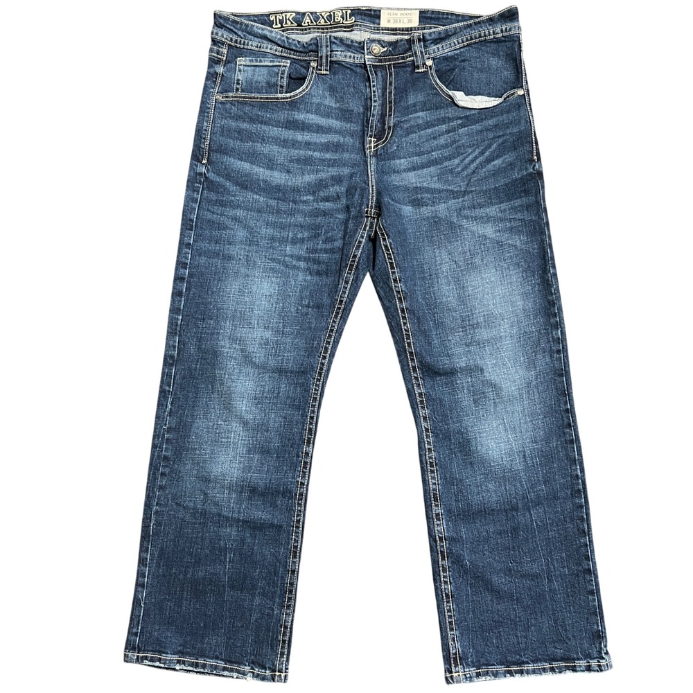 TK AXEL Mens‎ Slim Boot Cut Jeans W38 L30 Dark Wash Denim